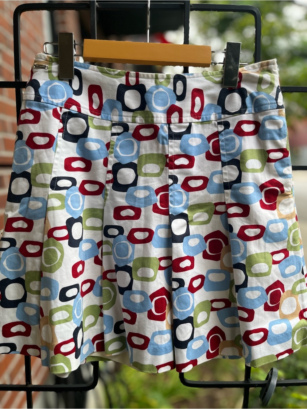Multicolor Geometric Print Pleated Skater Skirt - Blue, Red & Green